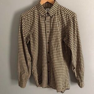 (Men’s M) Uniqlo Checked Button Down Long Sleeve Tan/Black Dress Shirt 👔